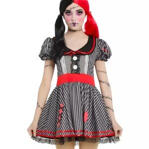 NWT Hot Topic Black Striped Wind Up Doll Costume XL